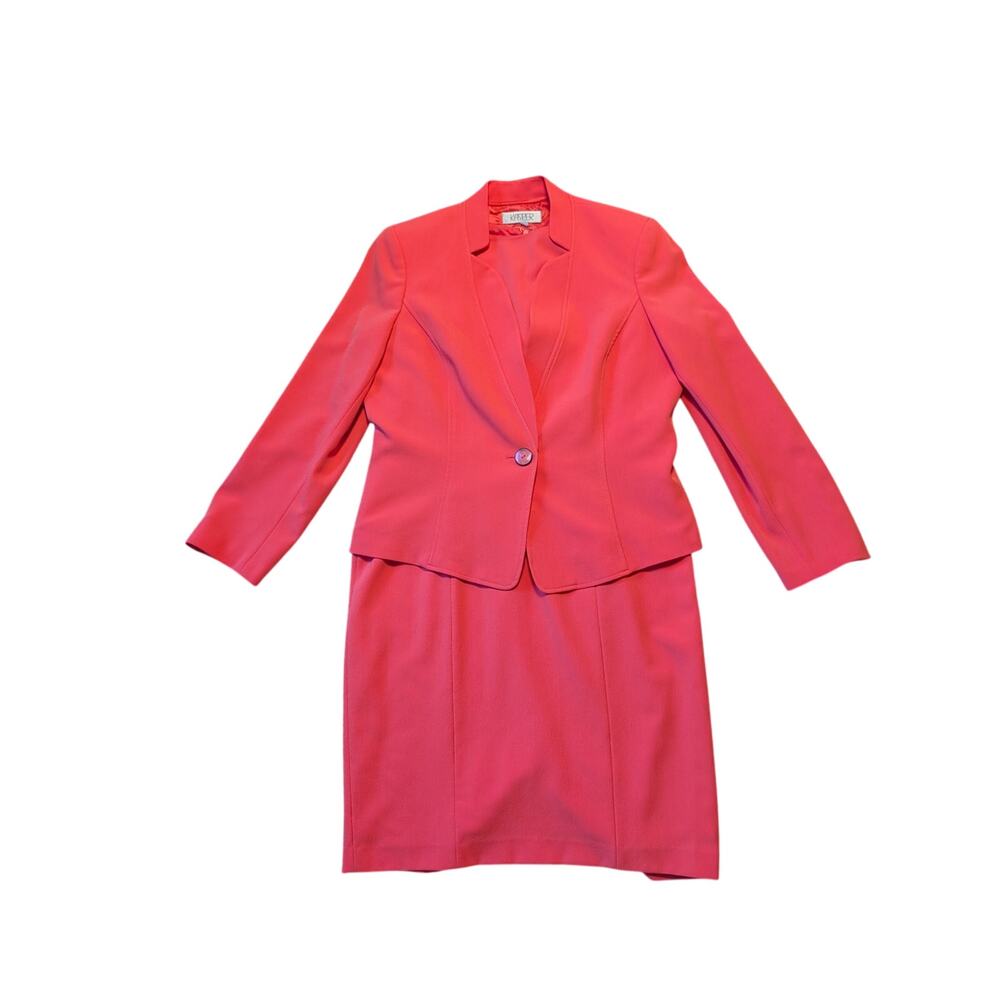Kasper Skirt Suit Womens 12 Coral Pink One Button Blazer Pencil Dress Corporate